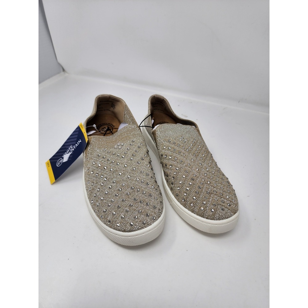 White Mountain Womens Rhinestone Slip On Sneakers Tan Textile Casual Size 8